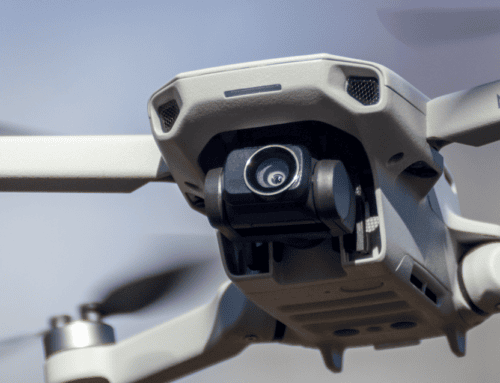 Drone showing its camera lense